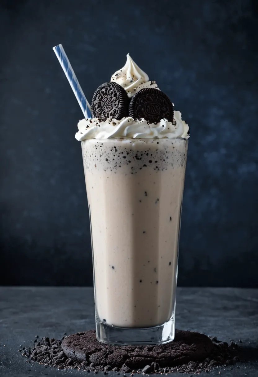Oreo milkshake topped with whipped cream