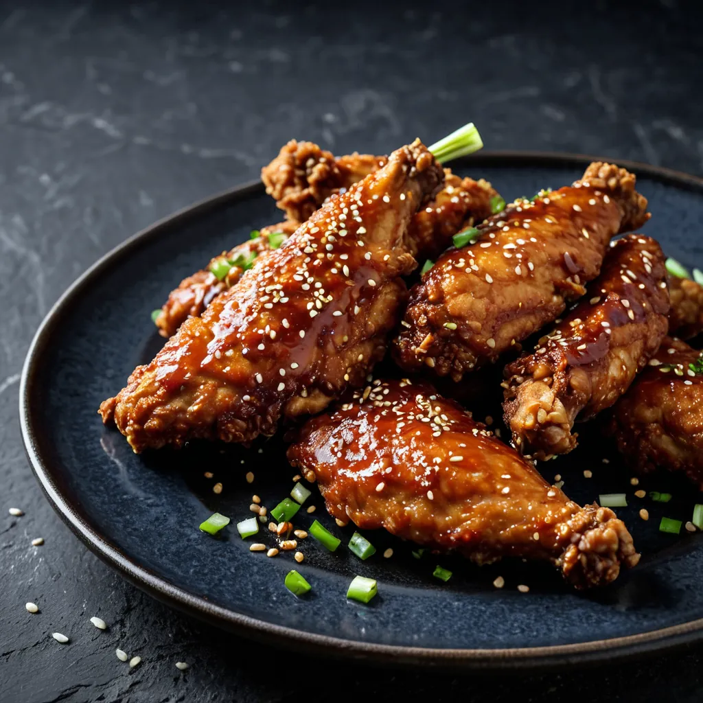 Wings glazed in gochujang with sesame